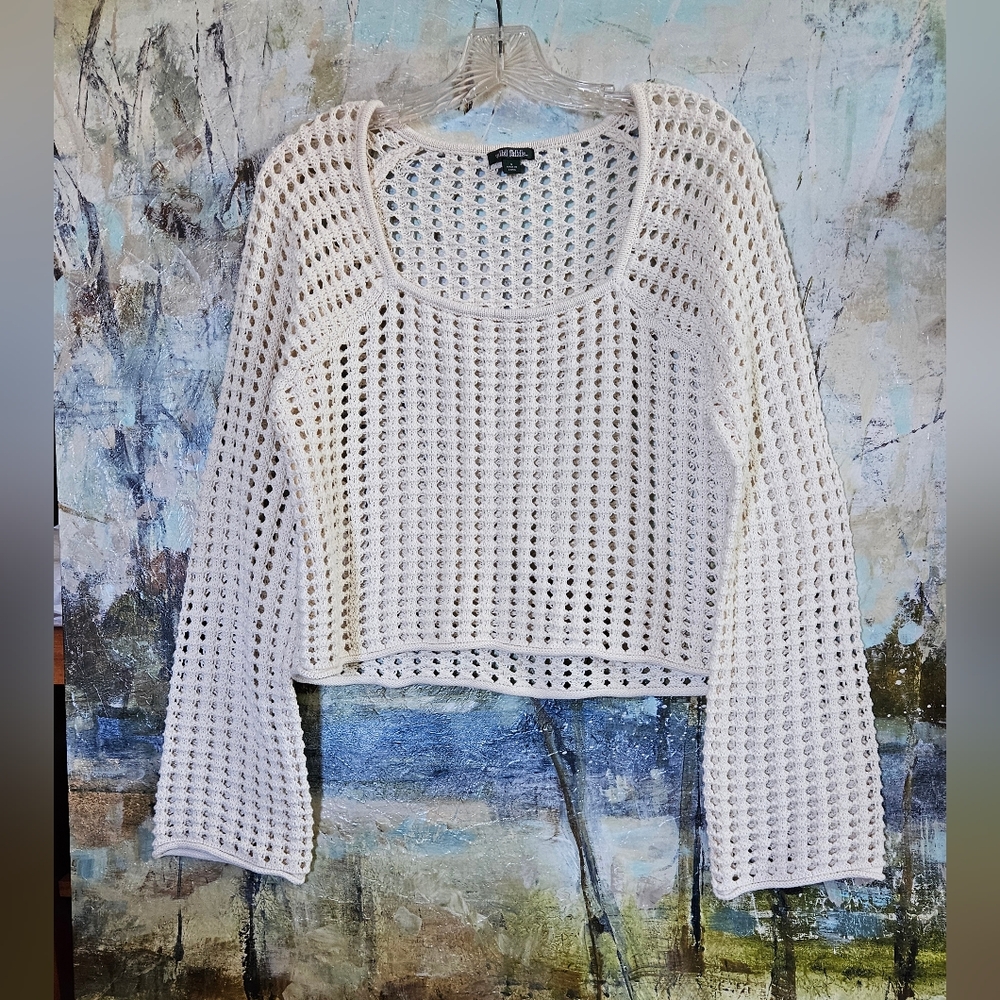 Wild Fable Boho Crochet Knit Cropped Jumper Cream/Ivory W's Sz S